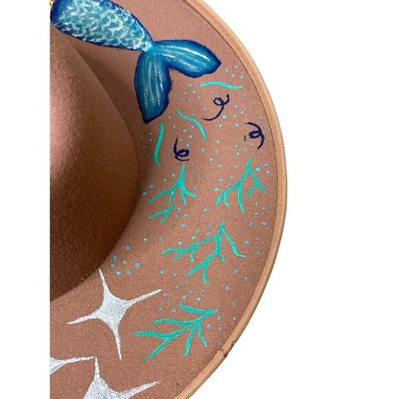 Handmade Painted Moon Mermaid Celestial Boho Rancher Western Hat Gypsy Whimsical main image 11